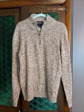 Men's Marled Brown & Cream Half-Zip Sweater